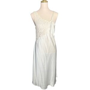 Vintage Victorias Secret Gold Label Lace One Shoulder Satin Nightgown Cream Sz P
